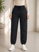 Ladies Black Mid-Rise Drawstring Cargo Joggers - StylePhase SA