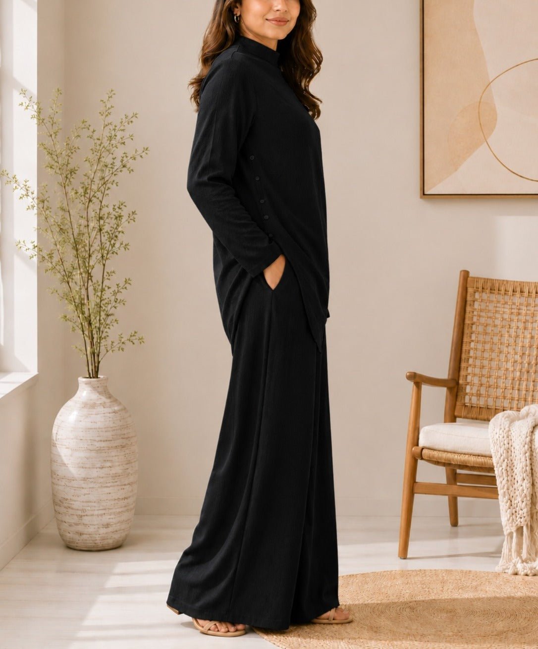 Ladies Black New Feeling Modest Three Piece Set - StylePhase SA