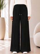 Ladies Black Pleated Wide Leg Pants - StylePhase SA