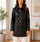 Ladies Black PU Leather Shirt - StylePhase SA