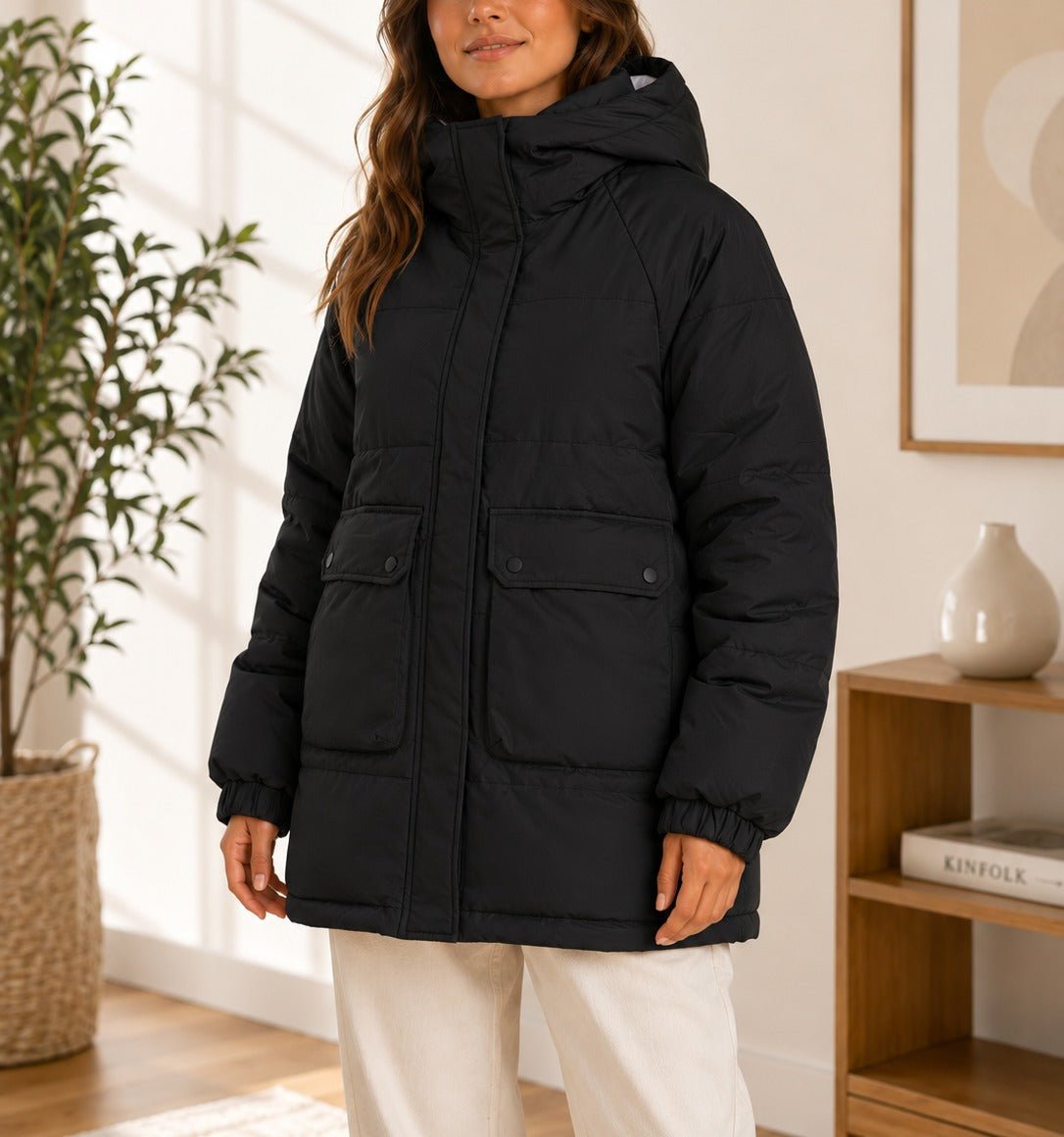 Ladies Black Puffer Hoody jacket - StylePhase SA