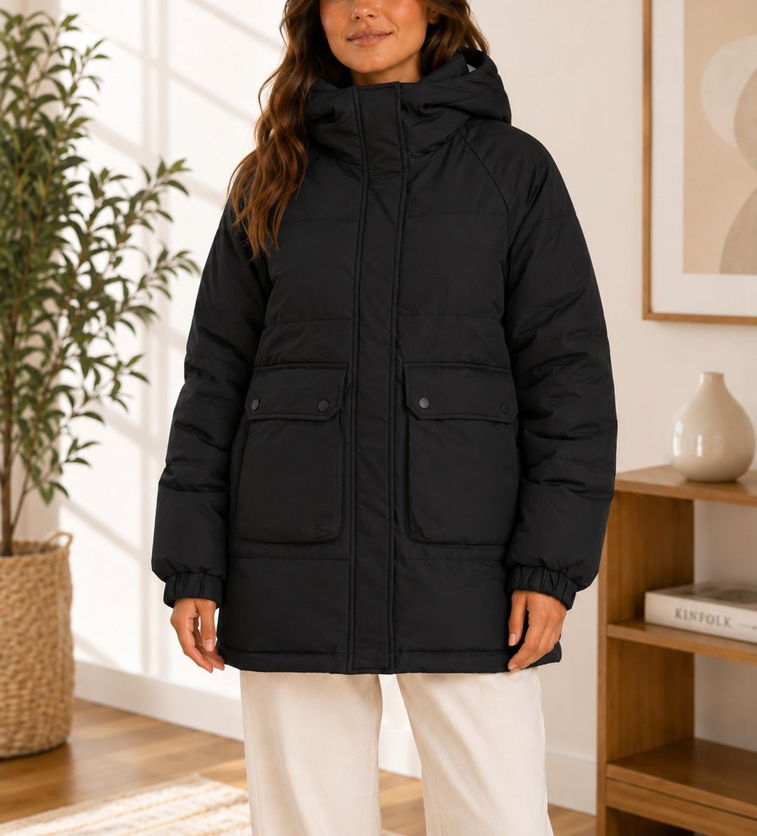 Ladies Black Puffer Hoody jacket - StylePhase SA