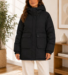 Ladies Black Puffer Hoody jacket - StylePhase SA