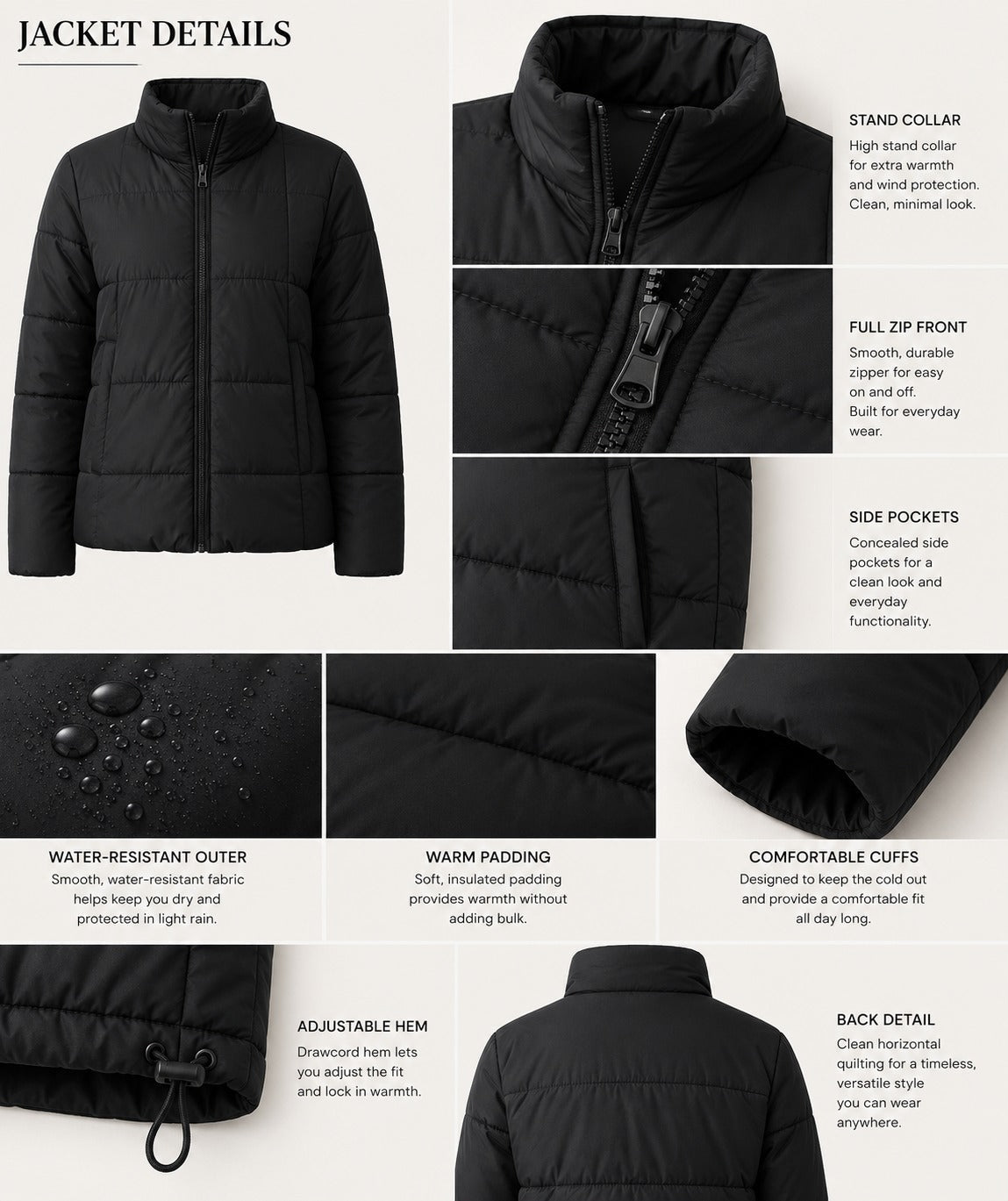 Ladies Black Puffer Jacket - StylePhase SA