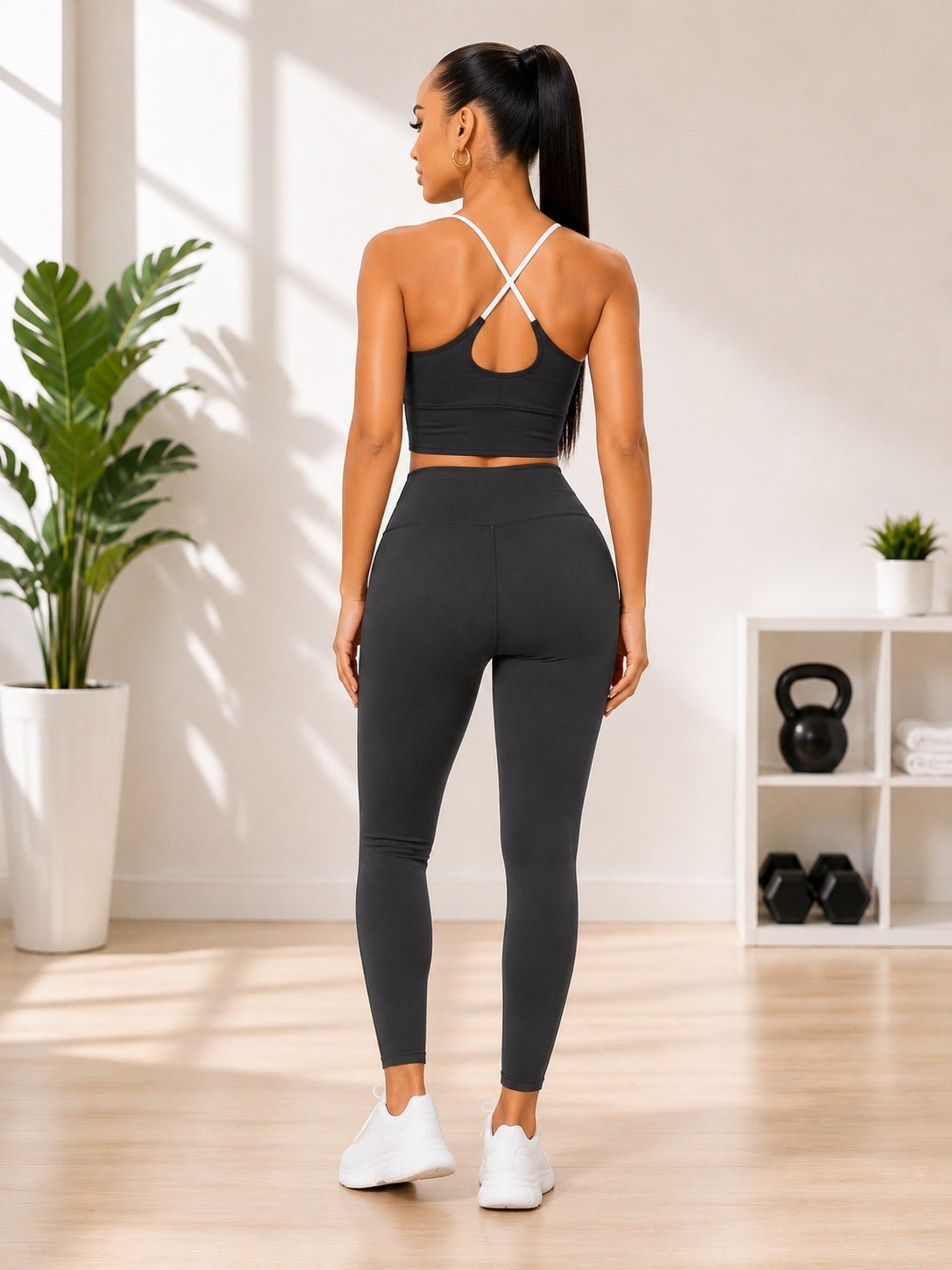 Ladies Black Strappy Activewear New Feeling Set - StylePhase SA