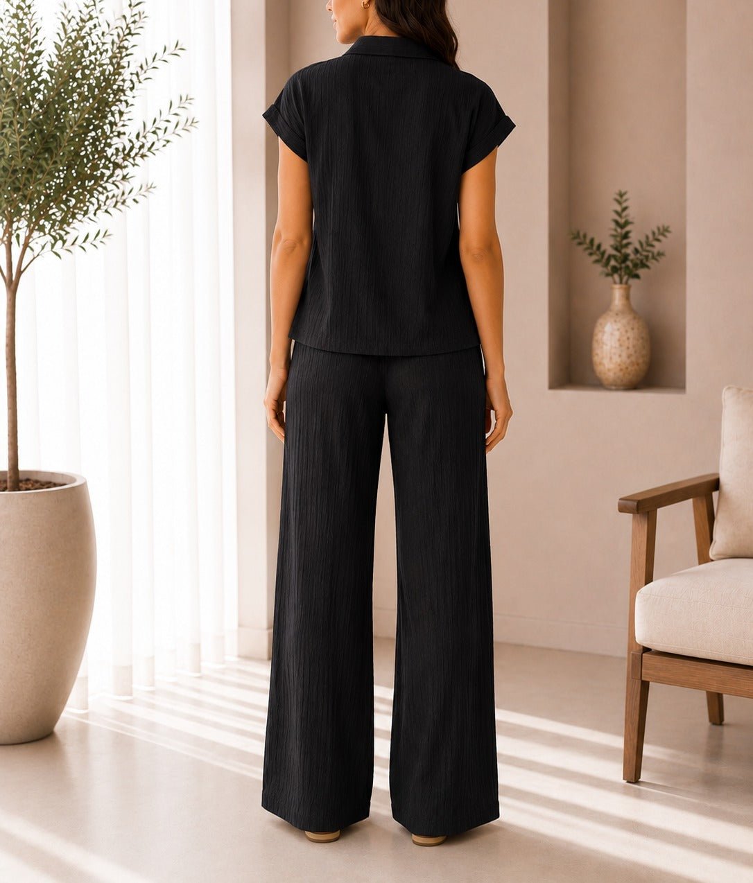 Ladies Black Textured Two-piece New Feeling Set - StylePhase SA