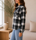Ladies Black White Buffalo Check Flannel Shirt - StylePhase SA