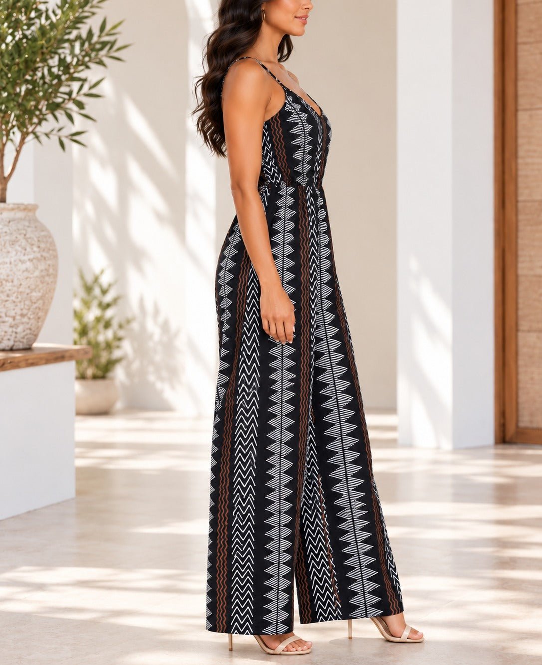 Ladies Black Zig Zag Strappy Jumpsuit - StylePhase SA