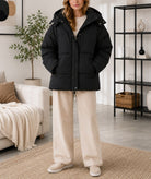 Ladies Black Zip Hoody Puffer Jacket - StylePhase SA