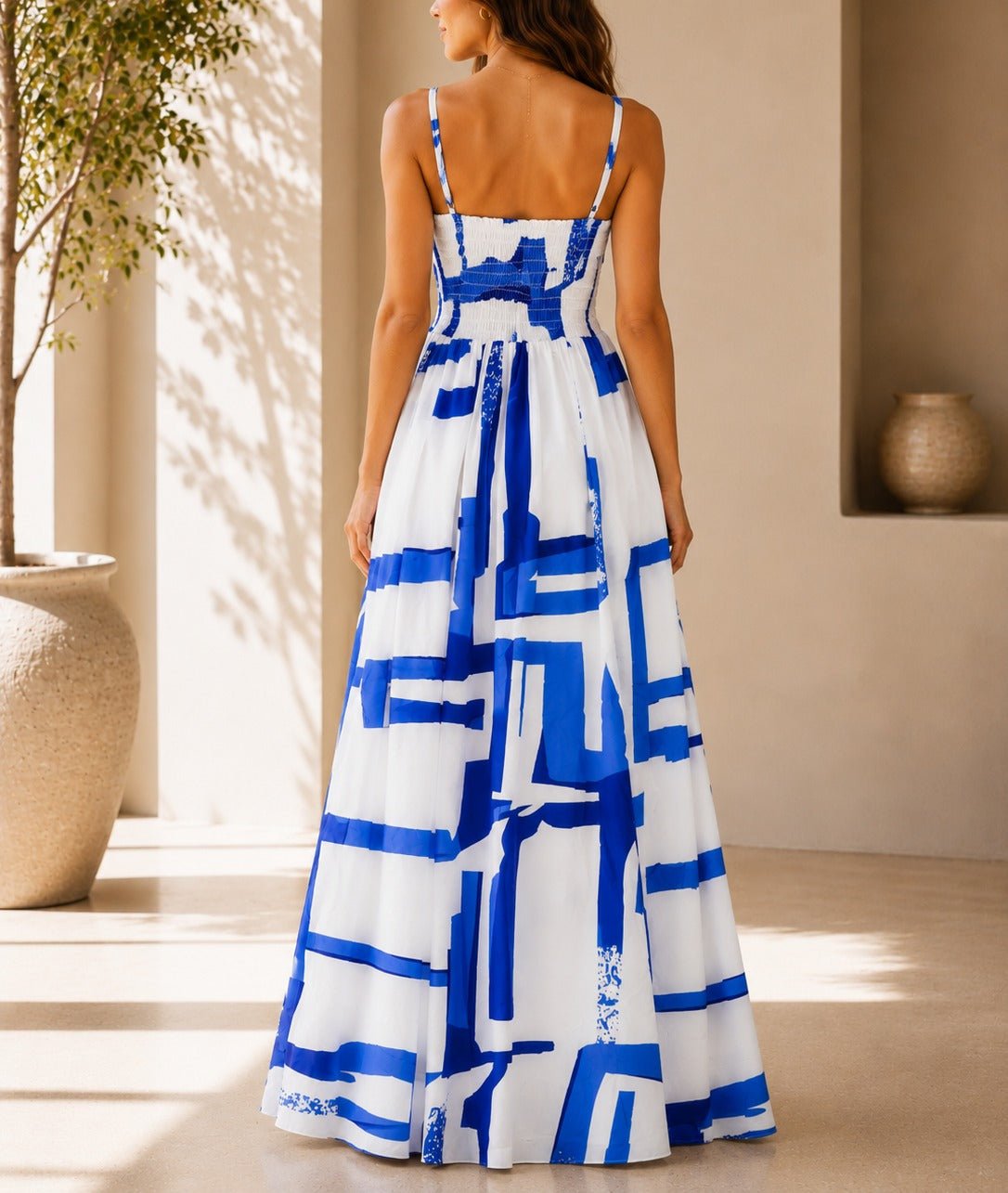 Ladies Blue And White Strappy Maxi Dress - StylePhase SA