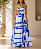 Ladies Blue And White Strappy Maxi Dress - StylePhase SA