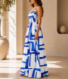 Ladies Blue And White Strappy Maxi Dress - StylePhase SA