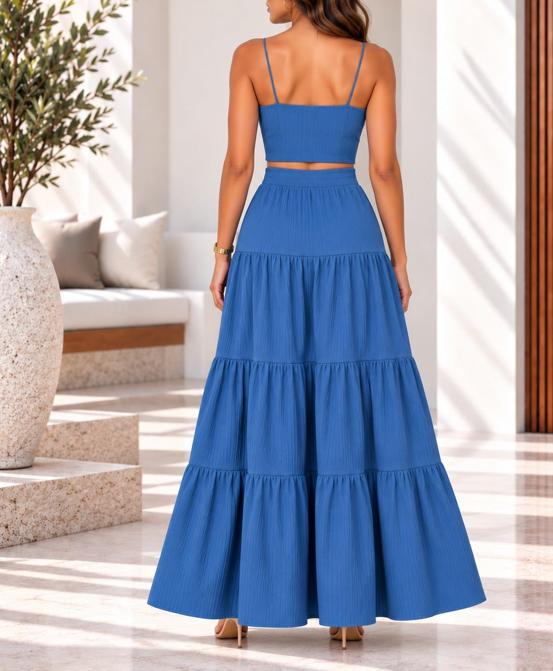 Ladies Blue Crop Cami And Tiered Maxi Skirt - StylePhase SA