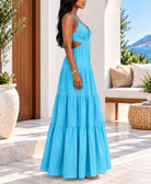 Ladies Blue Cut Out Tie Front Tiered Maxi Dress - StylePhase SA