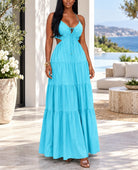 Ladies Blue Cut Out Tie Front Tiered Maxi Dress - StylePhase SA