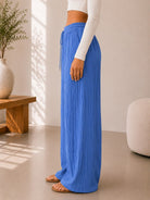 Ladies Blue Drawstring Crinkle Wide Leg Pants - StylePhase SA
