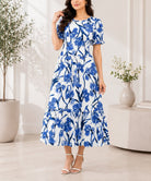 Ladies Blue Floral Midi Tier Dress - StylePhase SA