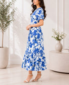 Ladies Blue Floral Midi Tier Dress - StylePhase SA