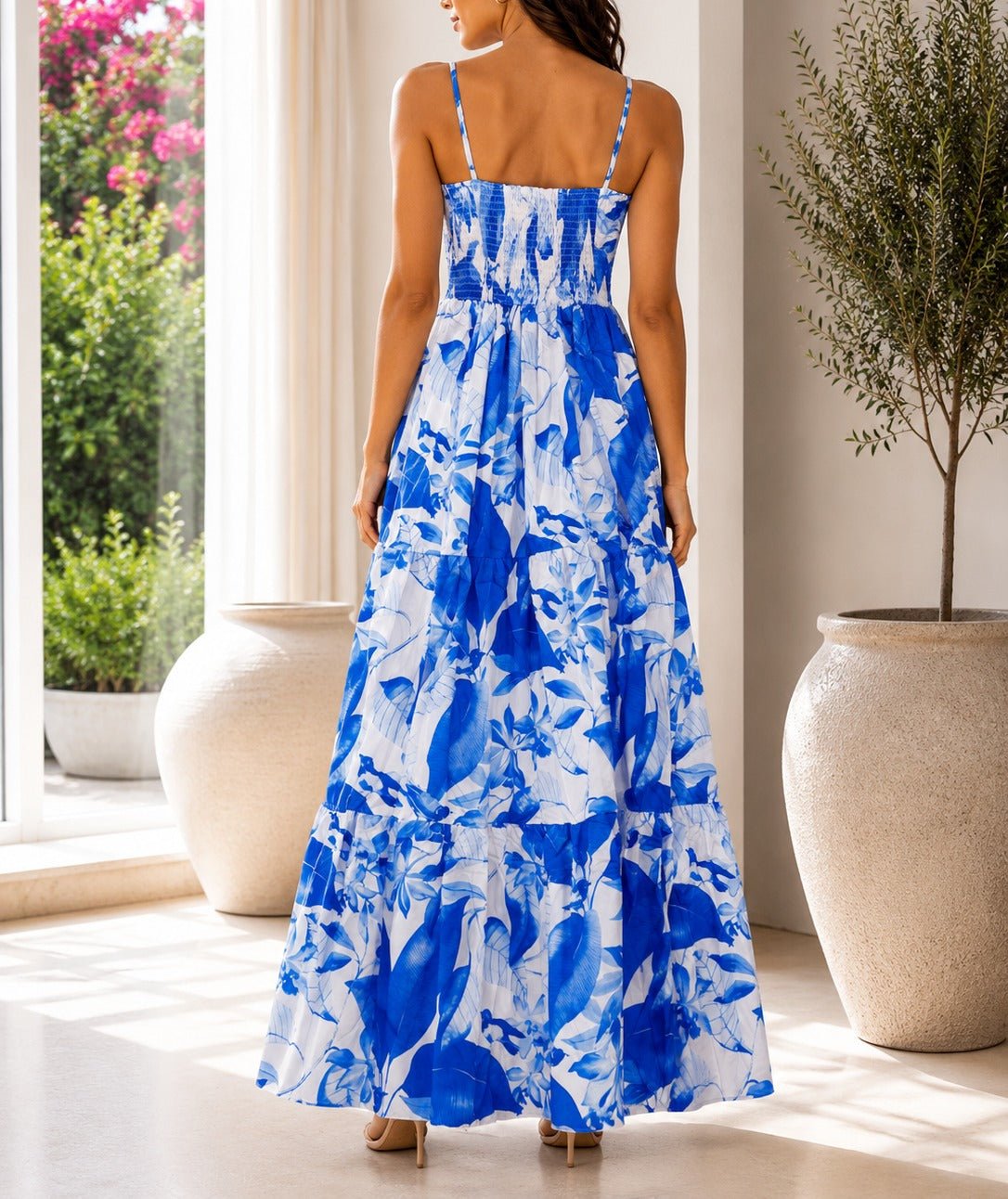 Ladies Blue Floral Print Tie Front Maxi Dress - StylePhase SA