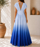 Ladies Blue Ombre Deep V-Neckline Tie Back Maxi Dress - StylePhase SA