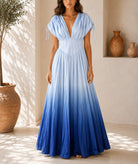 Ladies Blue Ombre Deep V-Neckline Tie Back Maxi Dress - StylePhase SA