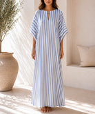 Ladies Blue Stripe Kaftan Maxi Dress - StylePhase SA