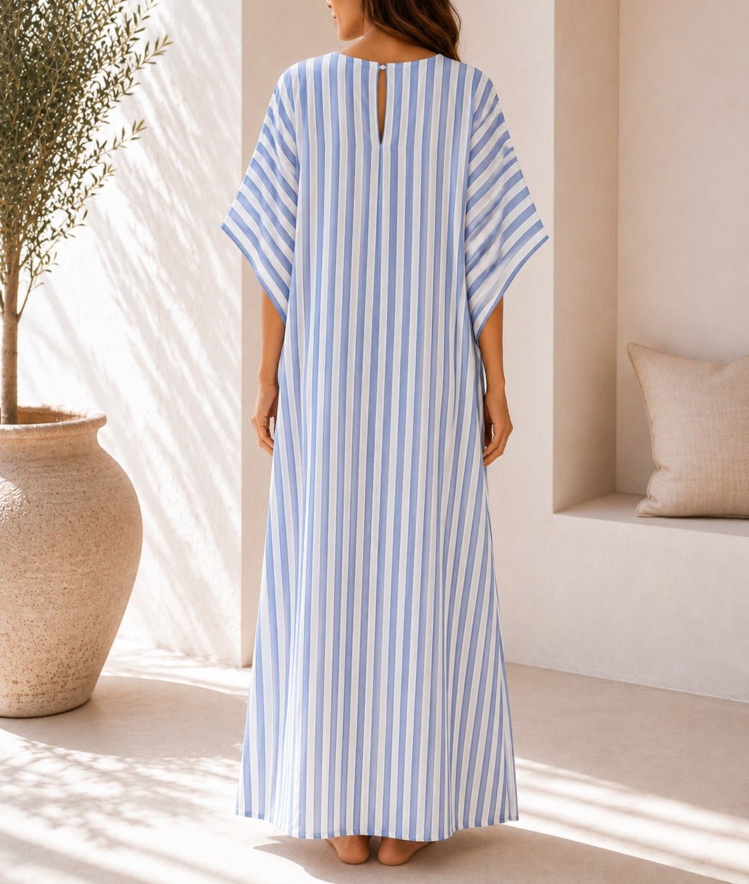 Ladies Blue Stripe Kaftan Maxi Dress - StylePhase SA