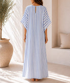Ladies Blue Stripe Kaftan Maxi Dress - StylePhase SA