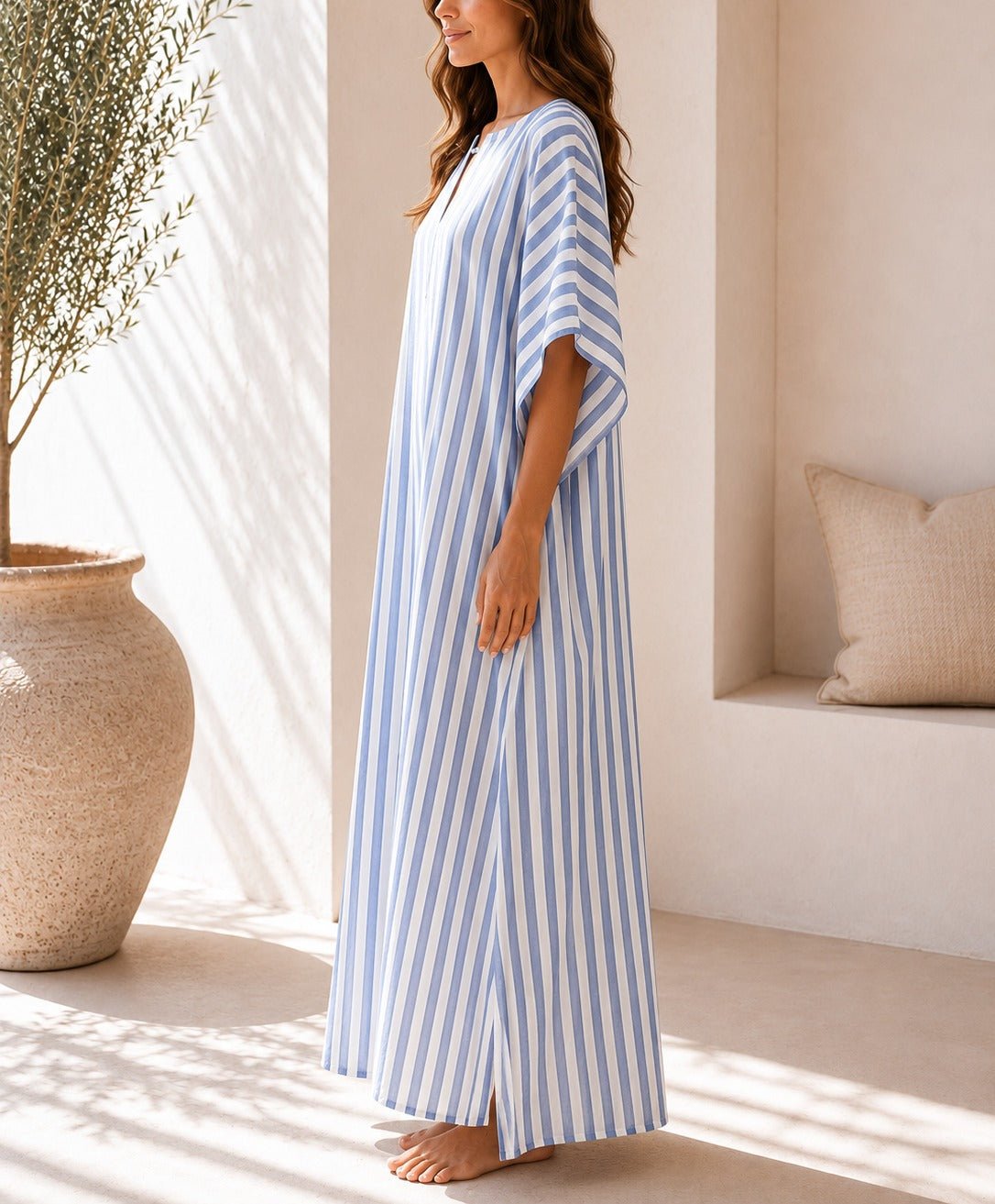Ladies Blue Stripe Kaftan Maxi Dress - StylePhase SA