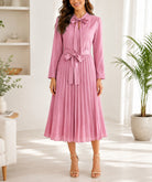 Ladies Blush Bow Pleated Dress - StylePhase SA