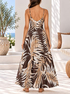 Ladies Brown And Beige Palm Leaf Print Maxi Dress - StylePhase SA