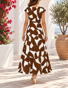 Ladies Brown And White Cap Sleeve Maxi Dress - StylePhase SA