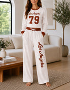 Ladies Brown Baseball Printed Two Piece Set- New Feeling - StylePhase SA