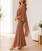 Ladies Brown Cape Sleeve Two Piece Set - New Feeling - StylePhase SA