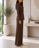 Ladies Brown Double Breasted Blazer & Wide Leg Trouser Set - StylePhase SA