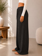 Ladies Brown Drawstring Crinkle Wide Leg Pants - StylePhase SA