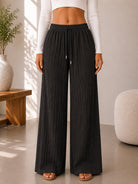 Ladies Brown Drawstring Crinkle Wide Leg Pants - StylePhase SA