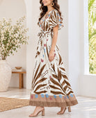 Ladies Brown Fern Print Maxi Dress - StylePhase SA