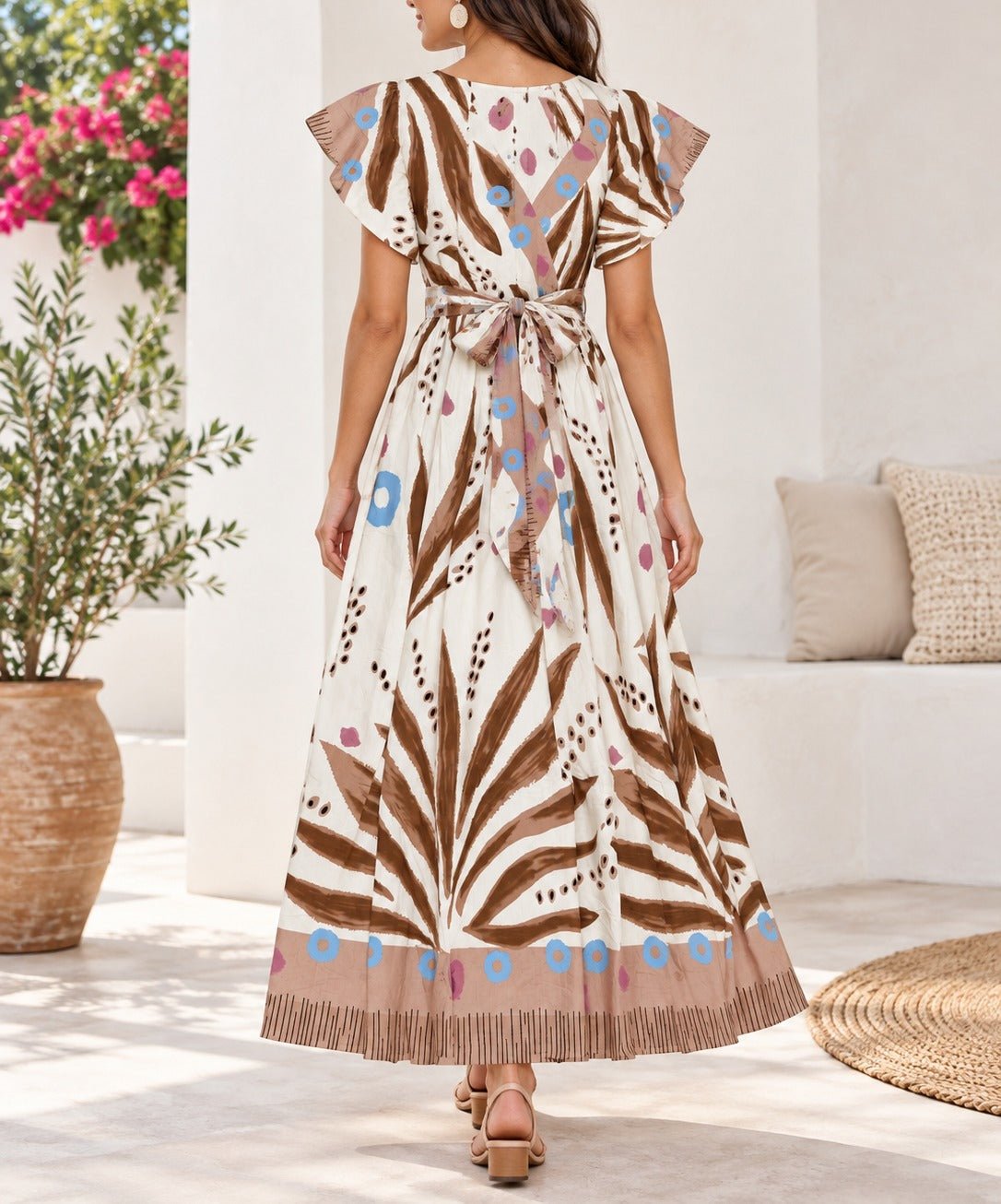Ladies Brown Fern Print Maxi Dress - StylePhase SA