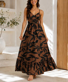Ladies Brown Floral Cut Out Maxi Dress - StylePhase SA