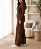 Ladies Brown Jersey Rib Two-Piece Set - StylePhase SA