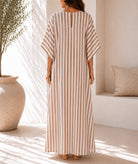 Ladies Brown Stripe Kaftan Maxi Dress - StylePhase SA