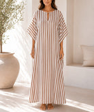 Ladies Brown Stripe Kaftan Maxi Dress - StylePhase SA
