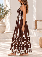 Ladies Brown Tie Strap Maxi Tier Dress - StylePhase SA