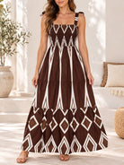 Ladies Brown Tie Strap Maxi Tier Dress - StylePhase SA