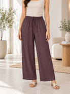 Ladies Brown Wide Leg Drawstring Pocket Pants - StylePhase SA