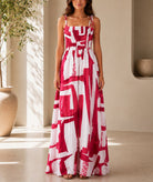 Ladies Cerise And White Strappy Maxi Dress - StylePhase SA