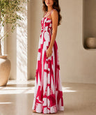 Ladies Cerise And White Strappy Maxi Dress - StylePhase SA