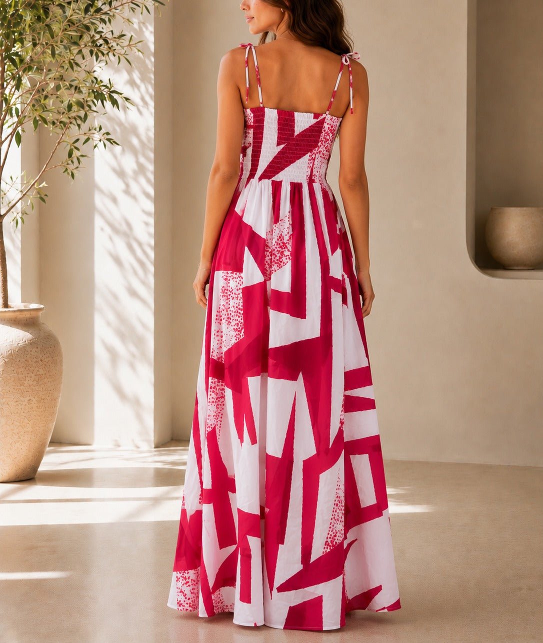 Ladies Cerise And White Strappy Maxi Dress - StylePhase SA