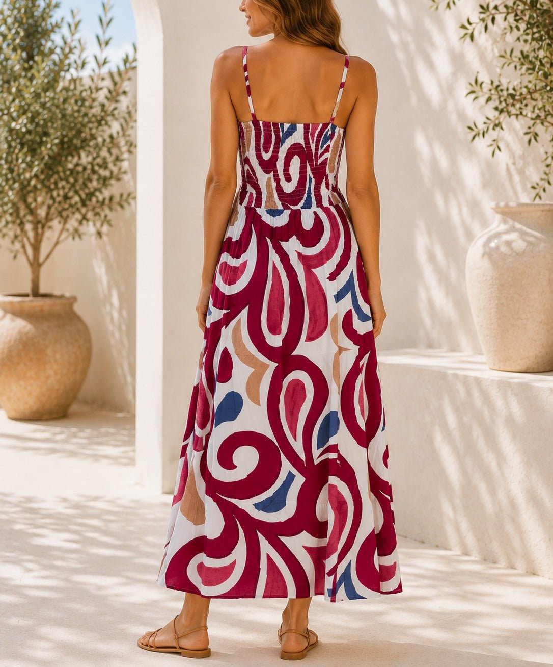 Ladies Cerise Cami Swirl Pattern Maxi Dress - StylePhase SA